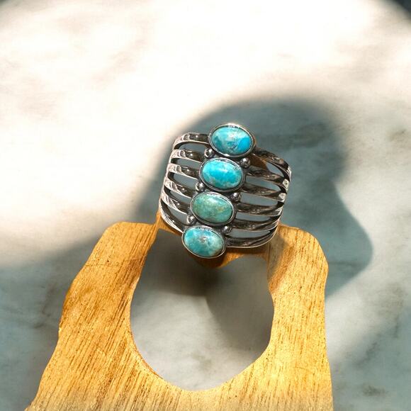 Sterling Silver Genuine Turquoise Ring, Boho Ring, Statement Ring, Silver Rings - Picture 6 of 6